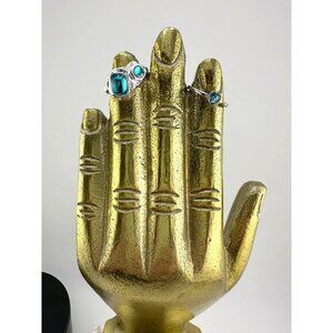 Free People Silver & Blue Stone Rings Set Of 2 Size 6 & 8 Unique Design